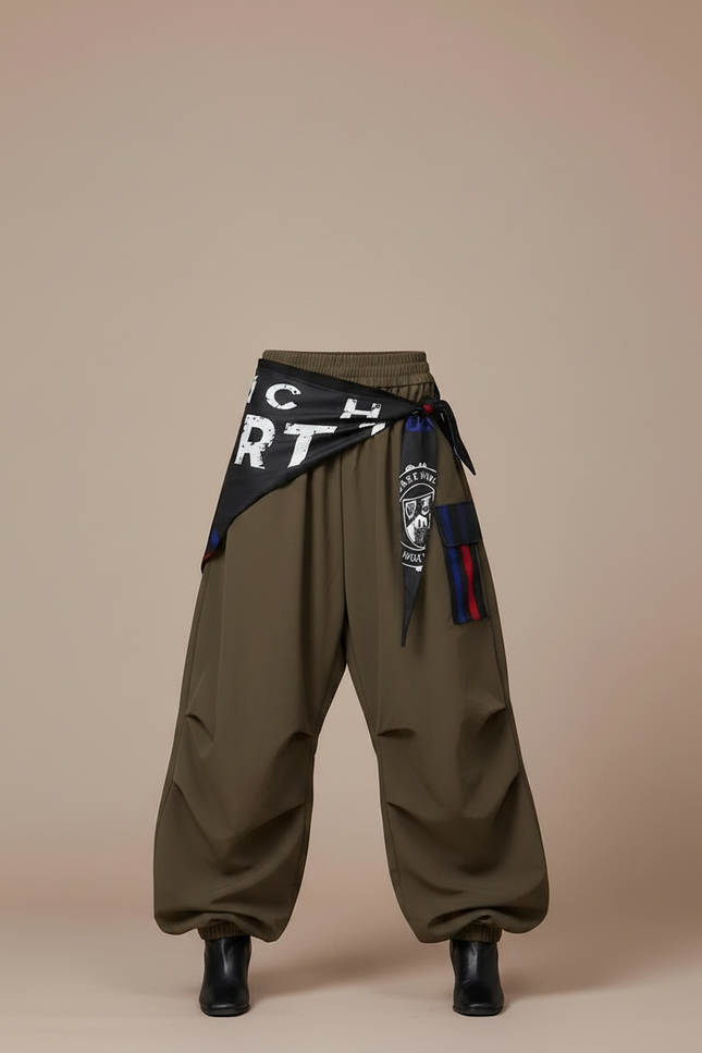 Pantalon Parachute Kaki Ample Fluide Décontracté Femme - Polyester - vue 3