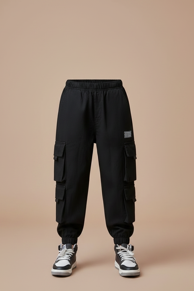 Pantalon Parachute Cargo Ample Garçon Noir Kaki - Toile - vue 3
