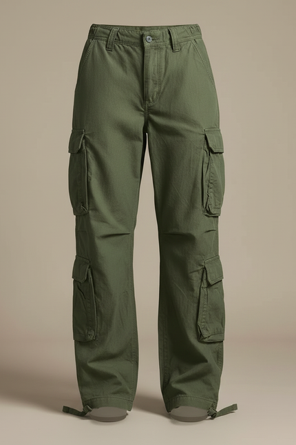 Pantalon Parachute Kaki Ample Cargo Femme Streetwear - Toile - vue 3