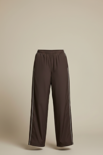 Pantalon Parachute Marron Ample Streetwear Sportif Cordon - Polyester - vue 3