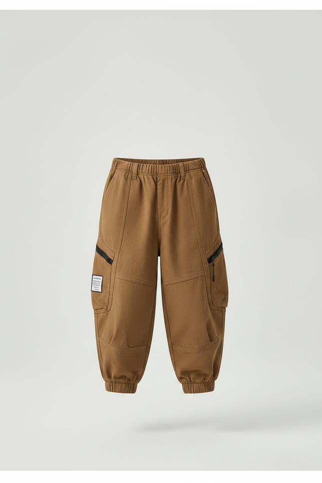 Pantalon Parachute Cargo Marron Ample Garçon - Toile - vue 3