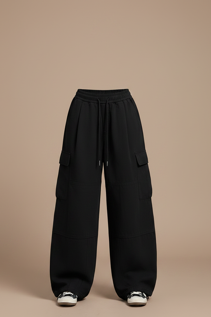 Pantalon Parachute Noir Ample Cargo Urbain Décontracté - Molleton - vue 3