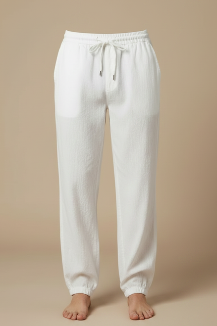 Pantalon Parachute Blanc Coton Lin Ample Décontracté - vue 3