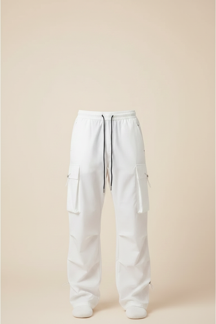 Pantalon Parachute Blanc Ample Cargo Cordon Homme - Polyester - vue 3