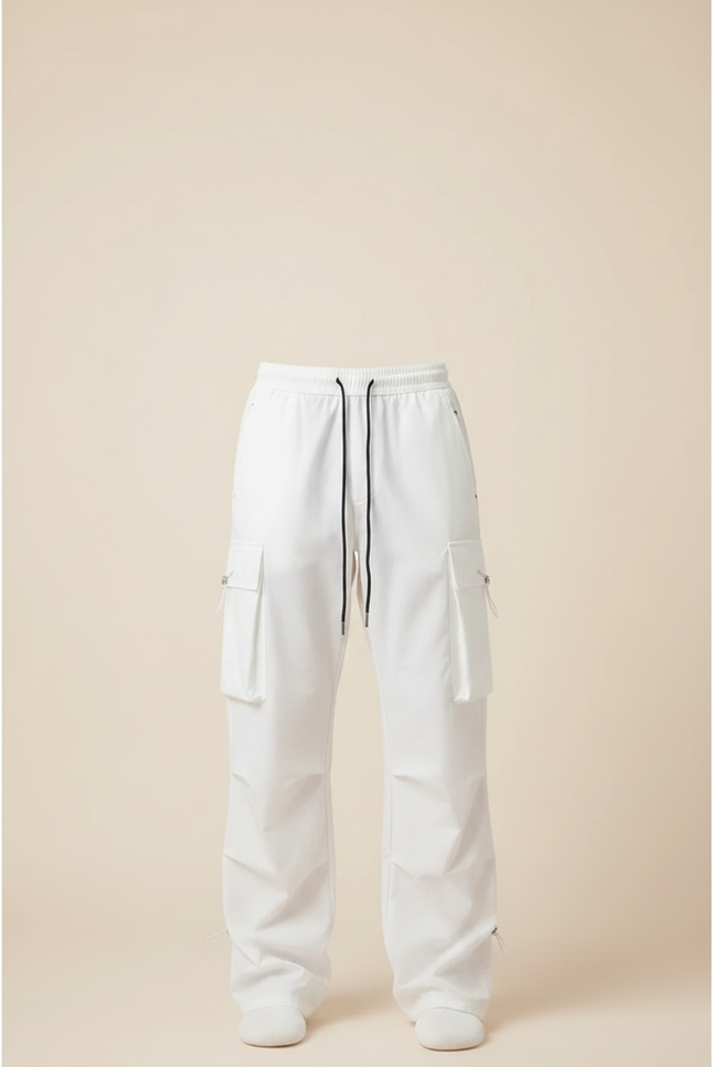 Pantalon Parachute Blanc Ample Cargo Cordon Homme - Polyester - vue 3