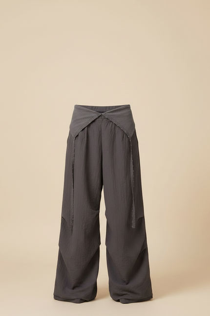 Pantalon Parachute Gris Ample Décontracté Plissé - Polyester - vue 3