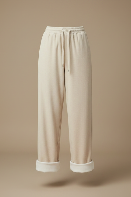 Pantalon Parachute Beige Côtelé Doublé Polaire Ample Femme - Cordé - vue 3