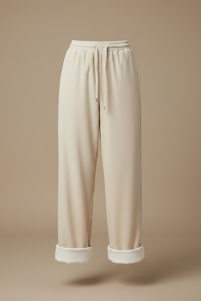 Pantalon Parachute Beige Côtelé Doublé Polaire Ample Femme - Cordé - vue 3