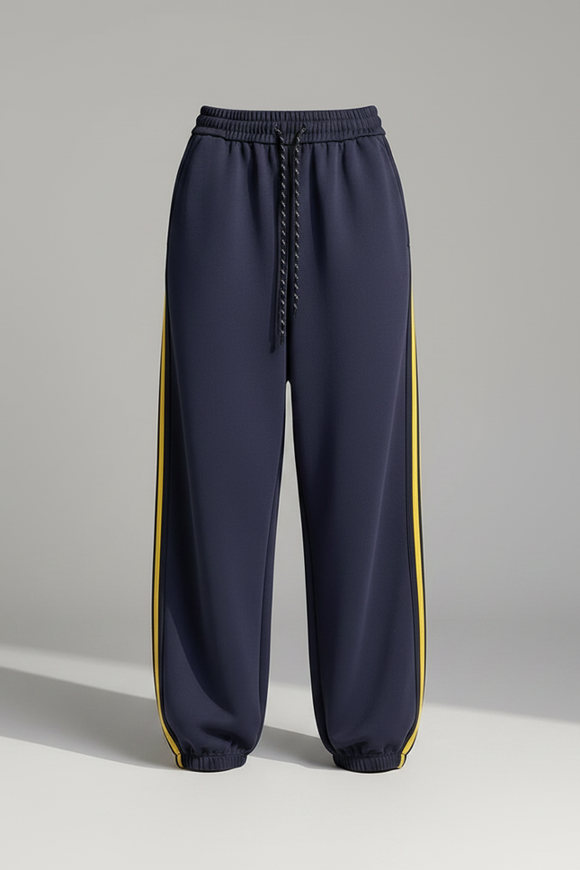 Pantalon Parachute Bleu Marine Ample Sportif Rayures Jaunes - Molleton - vue 3