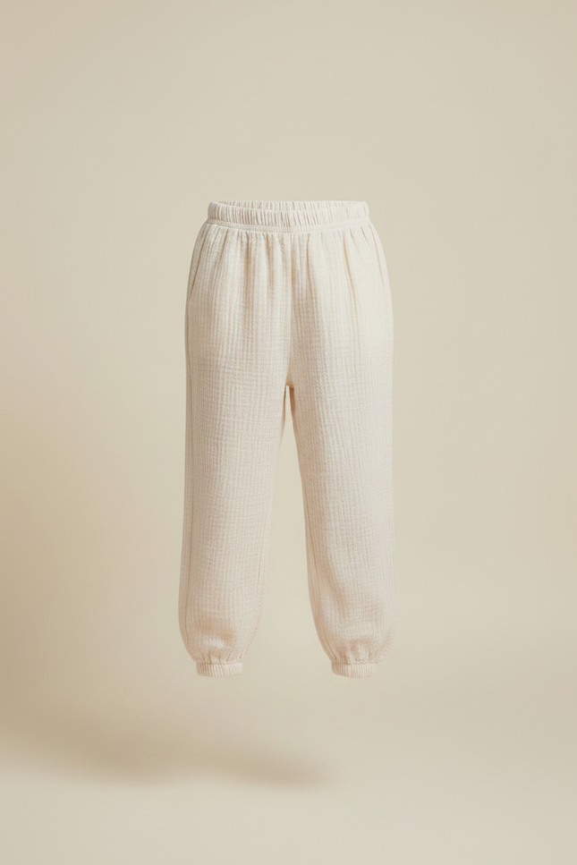 Pantalon Parachute Crème Coton Ample Enfant Doux Fluide - Beige - vue 3