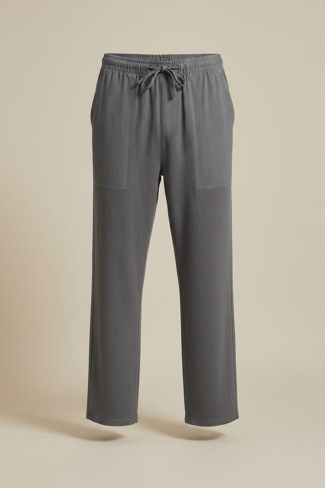 Pantalon Parachute Gris Coton Lin Ample Cordon Homme - vue 3