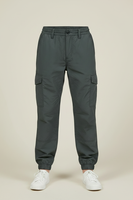 Pantalon Parachute Gris Cargo Ample Enfant Décontracté - Kaki Polyester - vue 3