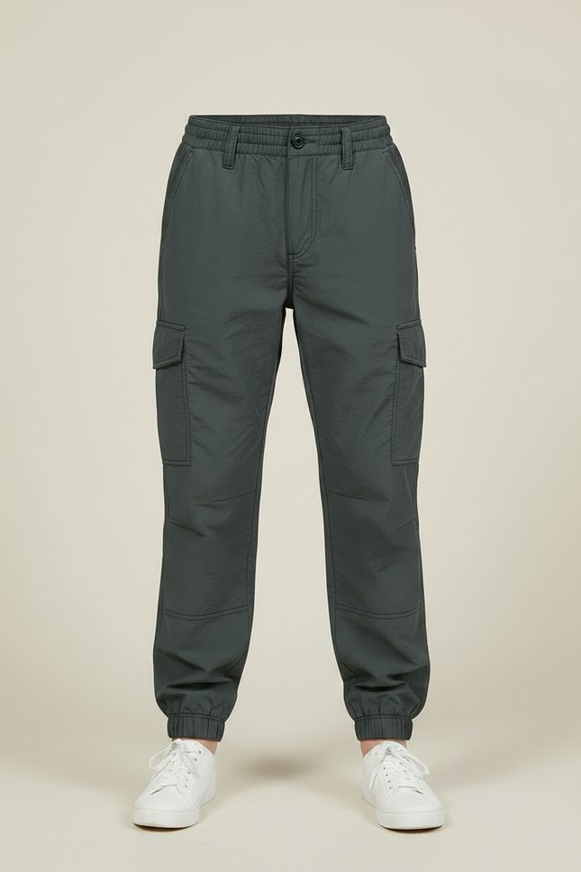 Pantalon Parachute Gris Cargo Ample Enfant Décontracté - Kaki Polyester - vue 3