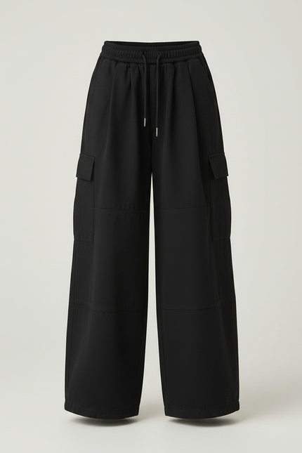 Pantalon Parachute Noir Ample Cargo Urbain Fille - Polyester - vue 3