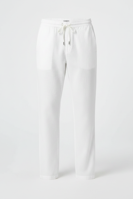 Pantalon Parachute Blanc Coton Lin Ample Décontracté Homme - vue 3