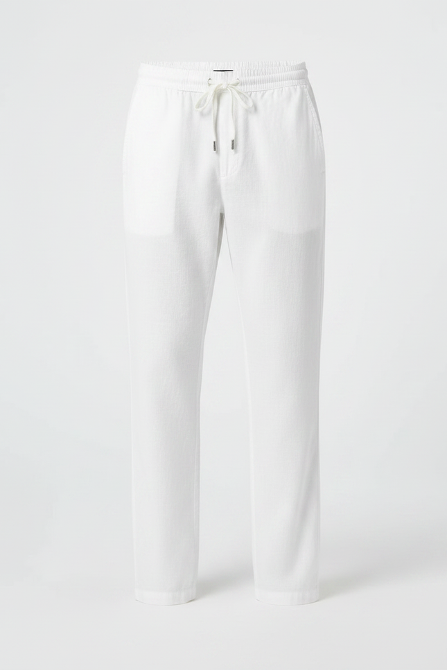 Pantalon Parachute Blanc Coton Lin Ample Décontracté Homme - vue 3