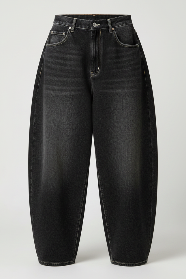 Pantalon Parachute Noir Délavé Ample Denim Femme - Jean - vue 3