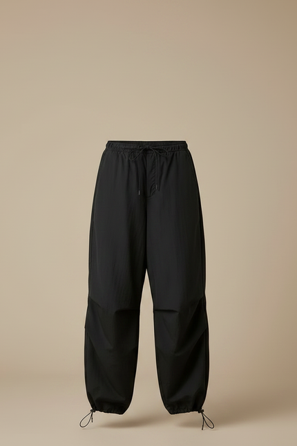 Pantalon Parachute Noir Ample Cargo Taille Élastique - Polyester - vue 3