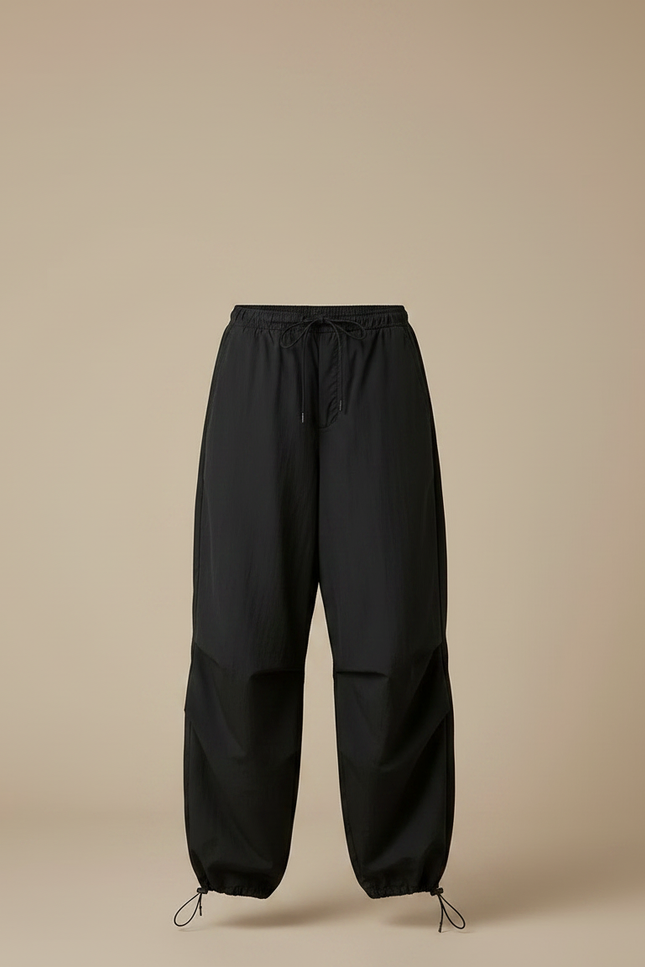 Pantalon Parachute Noir Ample Cargo Taille Élastique - Polyester - vue 3