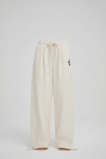 Pantalon Parachute Crème Ample Brodé Décontracté Fluide - Beige Molleton - vue 3