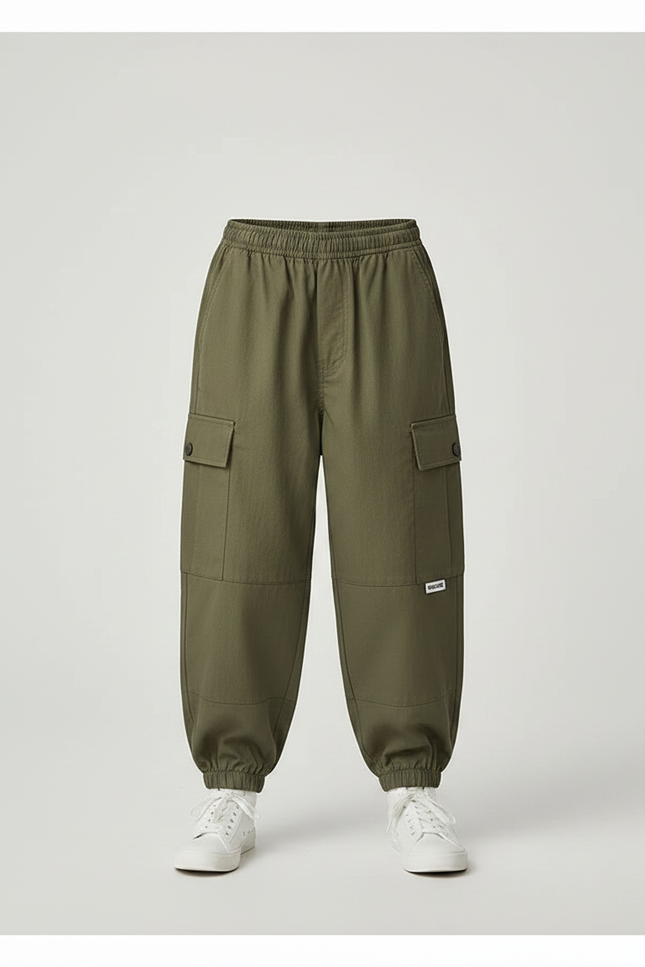 Pantalon Parachute Cargo Ample Garçon Décontracté Moderne - Kaki Gabardine - vue 3