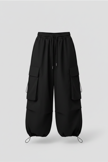 Pantalon Parachute Noir Cargo Ample Coton Fille - Polyester - vue 3