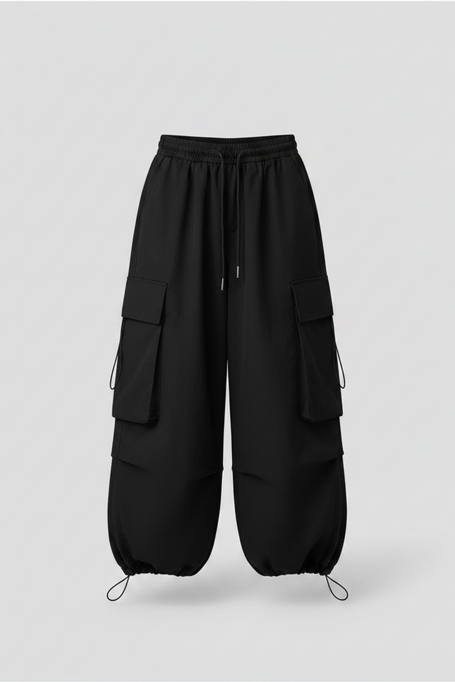 Pantalon Parachute Noir Cargo Ample Coton Fille - Polyester - vue 3