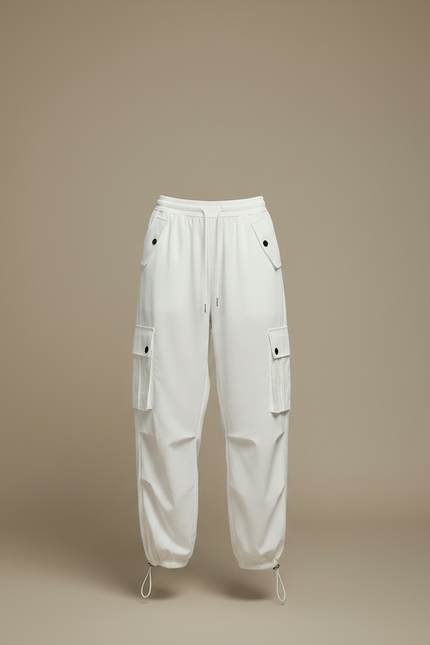 Pantalon Parachute Blanc Cargo Taille Haute Femme - Polyester - vue 3