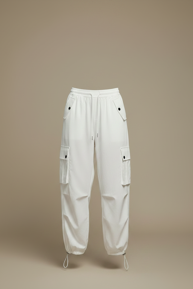 Pantalon Parachute Blanc Cargo Taille Haute Femme - Polyester - vue 3