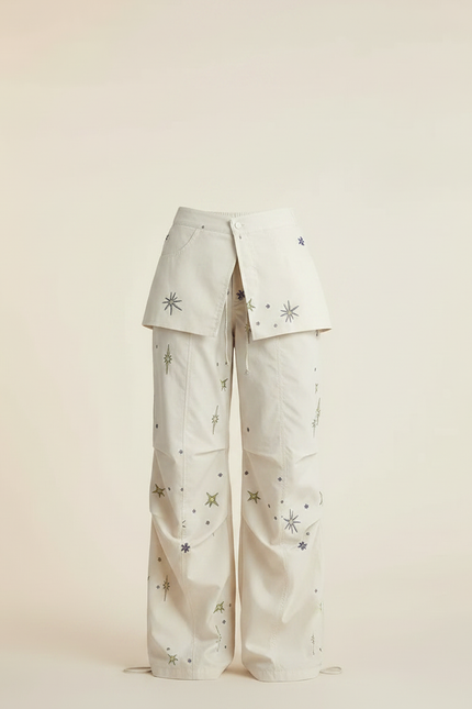Pantalon Parachute Crème Étoiles Ample Décontracté Fluide - Beige Polyester - vue 3