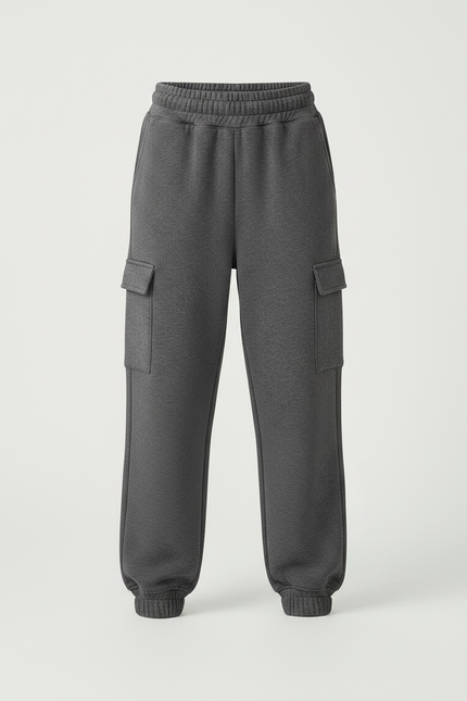 Pantalon Parachute Cargo Gris Ample Molletonné Fille - vue 3
