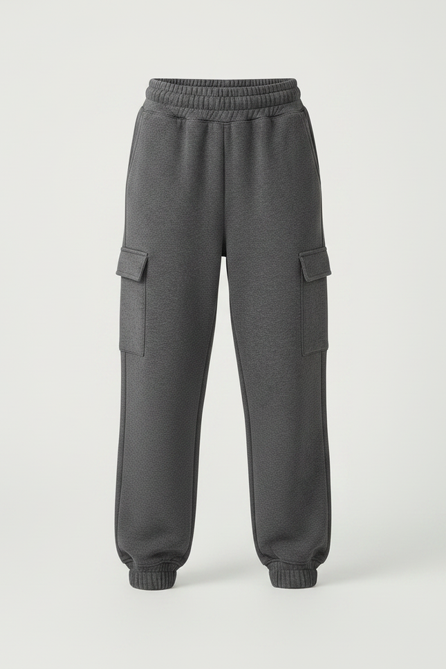 Pantalon Parachute Cargo Gris Ample Molletonné Fille - vue 3