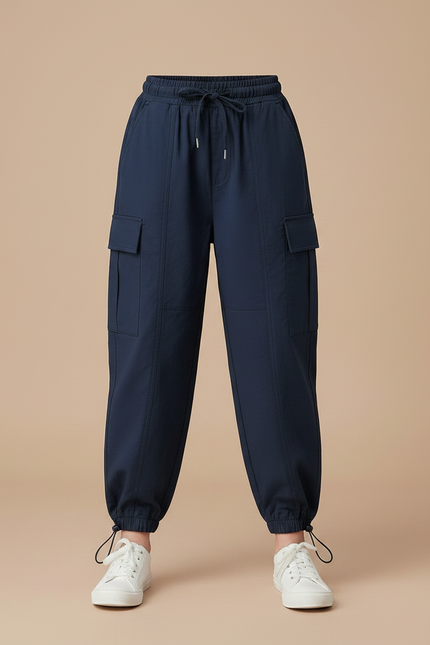 Pantalon Parachute Bleu Marine Ample Cargo Enfant - Toile - vue 3