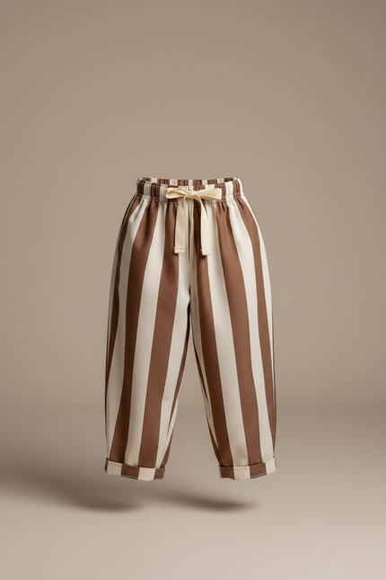 Pantalon Parachute Rayé Marron Crème Ample Enfant - Multicolore Toile - vue 3