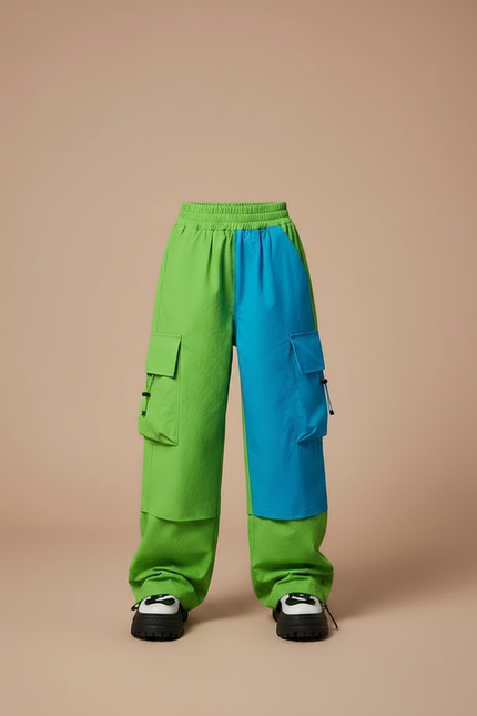 Pantalon Parachute Bicolore Ample Cargo Enfant - Multicolore Polyester - vue 3