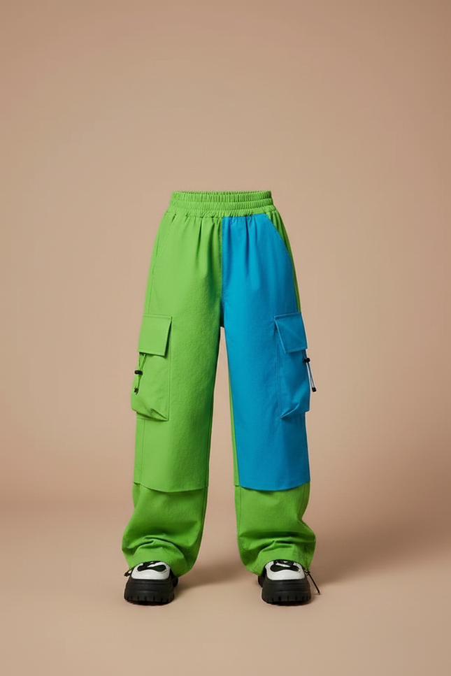 Pantalon Parachute Bicolore Ample Cargo Enfant - Multicolore Polyester - vue 3