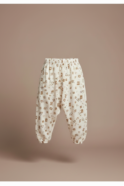 Pantalon Parachute Crème Ample Motif Ours Coton Enfant - Beige - vue 3
