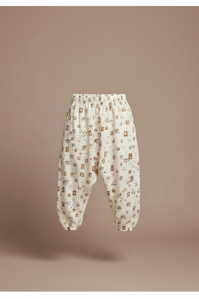 Pantalon Parachute Crème Ample Motif Ours Coton Enfant - Beige - vue 3