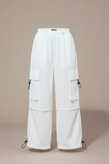 Pantalon Parachute Blanc Cargo Ample Fille - Polyester - vue 3