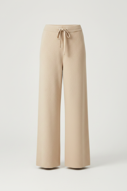 Pantalon Parachute Beige Laine Maille Ample Décontracté Femme - vue 3