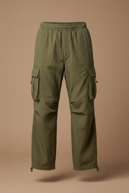 Pantalon Parachute Kaki Cargo Ample Léger Homme - Polyester - vue 3