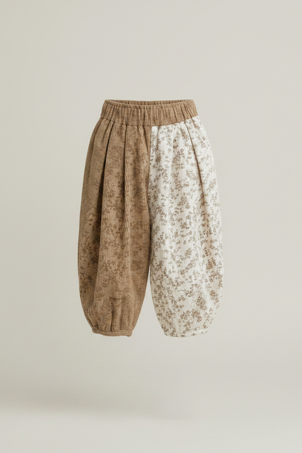 Pantalon Parachute Bicolore Côtelé Floral Ample Enfant - Multicolore Cordé - vue 3