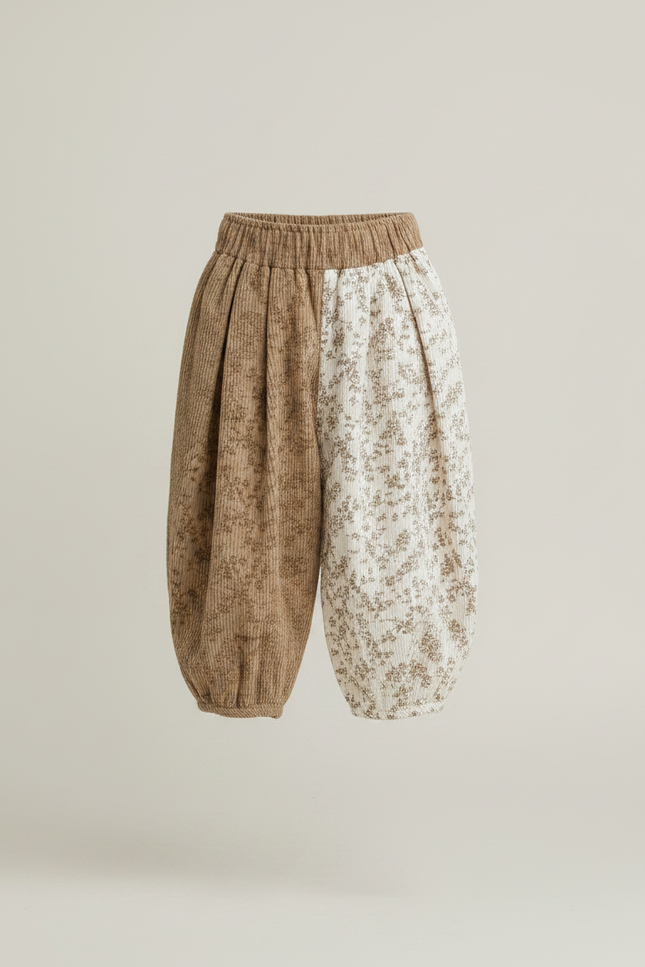 Pantalon Parachute Bicolore Côtelé Floral Ample Enfant - Multicolore Cordé - vue 3