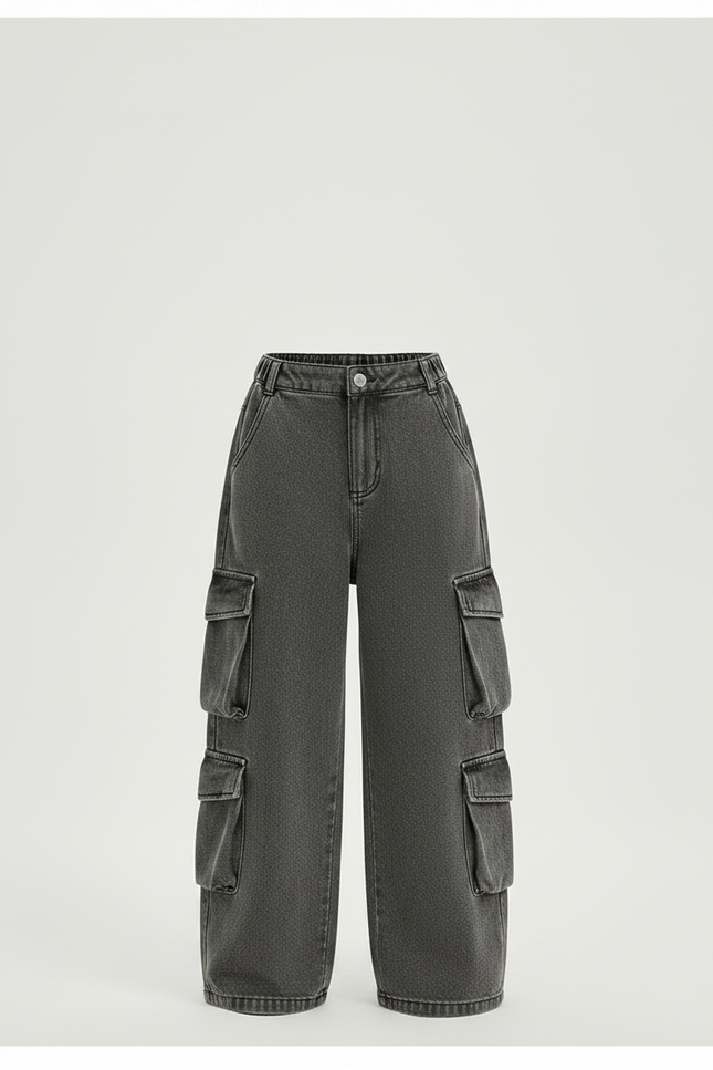 Pantalon Parachute Gris Ample Cargo Enfant - Jean - vue 3