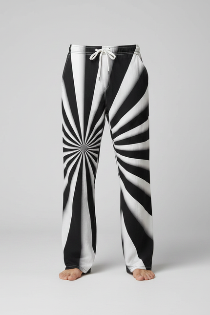 Pantalon Parachute Rayé Noir Blanc Ample Cordon - Imprimé Molleton - vue 3