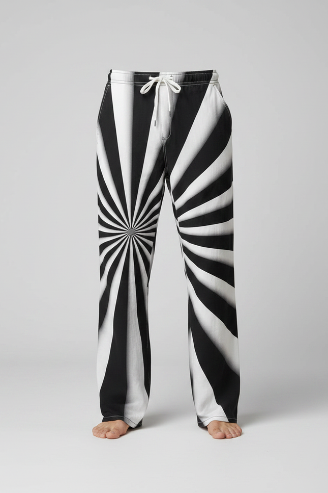 Pantalon Parachute Rayé Noir Blanc Ample Cordon - Imprimé Molleton - vue 3