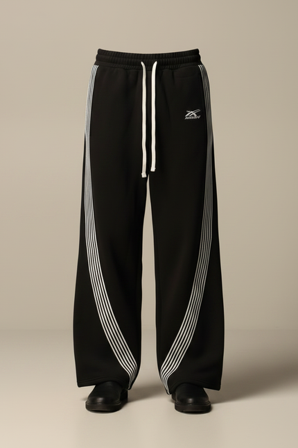 Pantalon Parachute Noir Ample Rayures Blanches Cordon - Molleton - vue 3