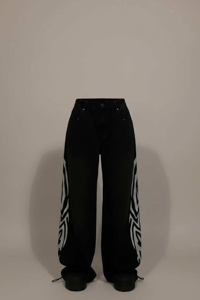Pantalon Parachute Noir Tribal Ample Streetwear - Coton - vue 3