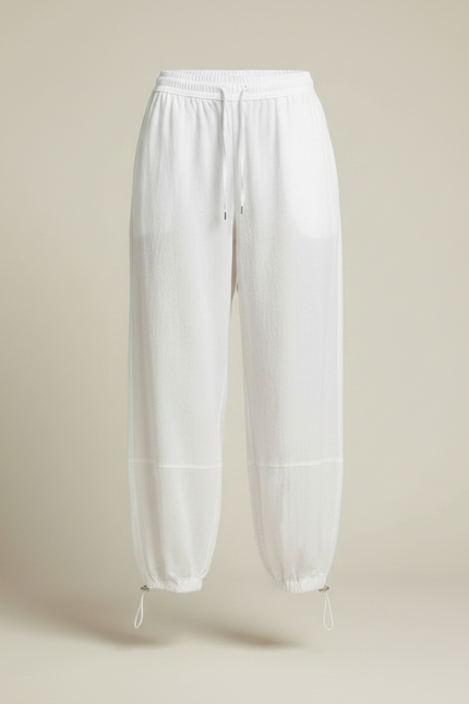 Pantalon Parachute Blanc Ample Cordon Fluide Femme - Coton - vue 3