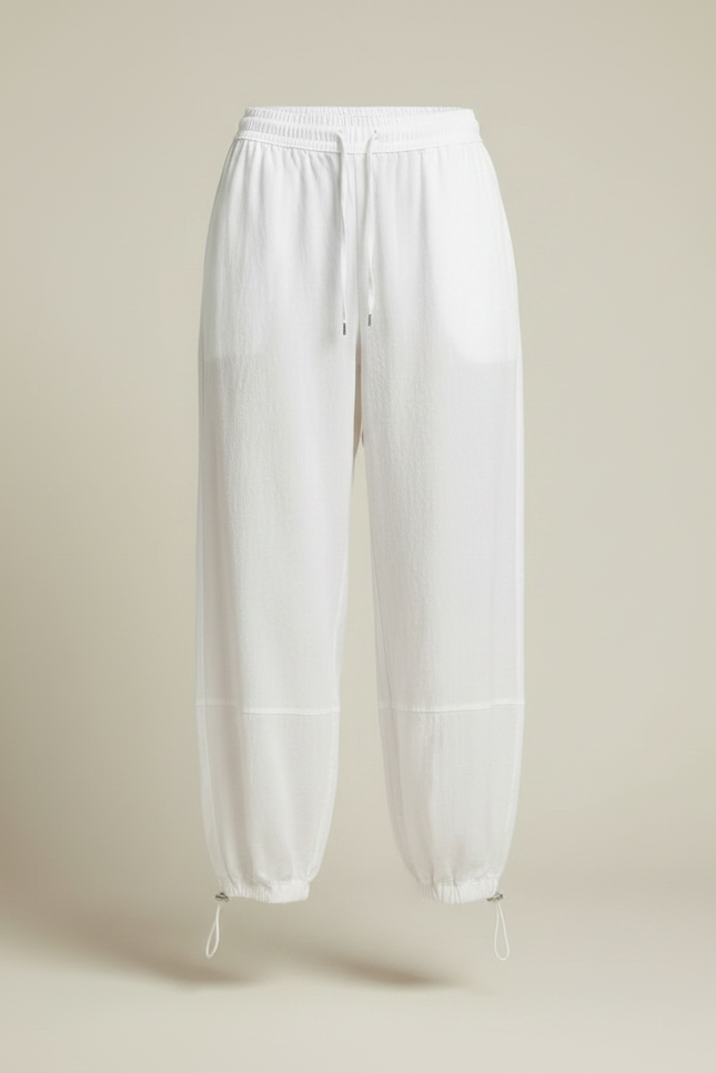 Pantalon Parachute Blanc Ample Cordon Fluide Femme - Coton - vue 3